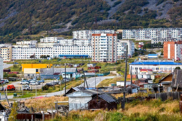 Edifícios Residenciais Parte Central Cidade Magadan Edifícios Vários Andares Norte — Fotografia de Stock