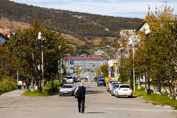 Route Moteur Dans Centre Magadan Ville Nord Russie Magadan — Photo
