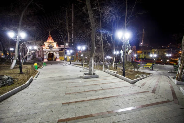 Arc Triomphe Tsarevitch Vladivostok Nuit — Photo
