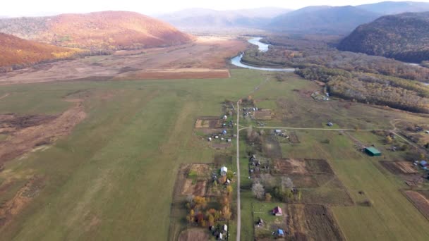 Vue Haut Caméra Décolle Éloigne Village Old Believers Dersu Dans — Video