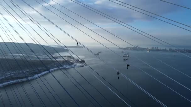 Novembre 2020 Vladivostok Russie Glaçage Des Câbles Sur Pont Russe — Video