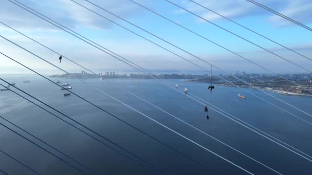 Novembre 2020 Vladivostok Russie Glaçage Des Câbles Sur Pont Russe — Video