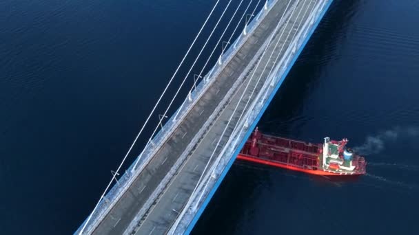 Blick Von Oben Die Eisige Russische Brücke Über Den Östlichen — Stockvideo