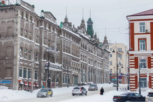 January 2016 Vladivostok Russia Heavy Snowfall Vladivostok Cars Drive Snowfall — Stock Photo, Image