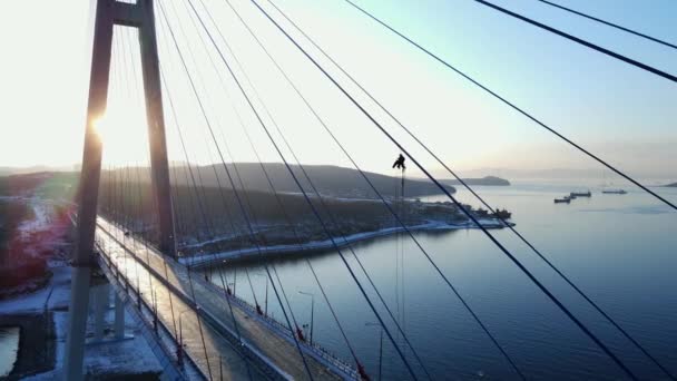 Vista Dall Alto Ponte Russo Sul Bosforo Orientale Vldivostok Telecamera — Video Stock