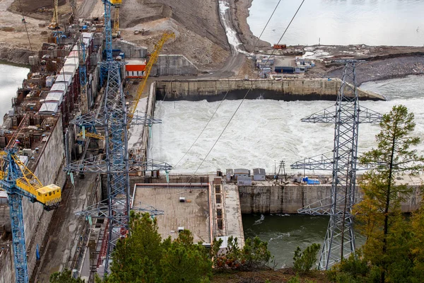 Ősz 2016 Magadan Oroszország Ust Srednekanskaya Vízerőmű Építése Kilátás Fentről — Stock Fotó