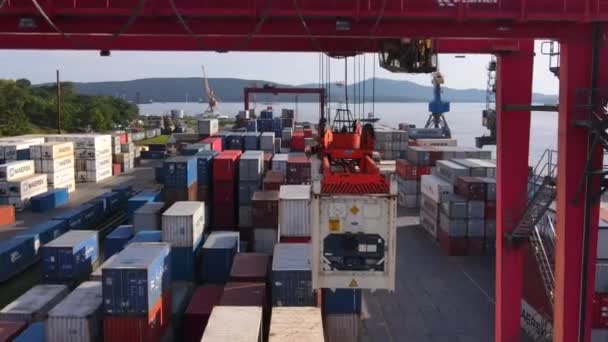 Vladivostok Russia Summer 2020 Top View Camera Rises Container Logistics — Stock Video