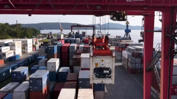 Władywostok Rosja 2020 Lato Vladivostok Commercial Sea Container Port Widok — Wideo stockowe