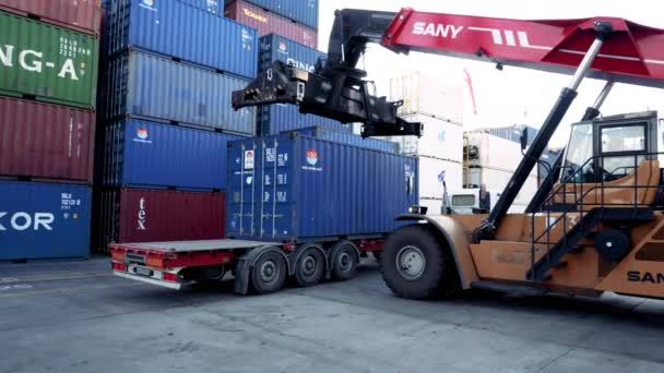 Vladivostok Oroszország 2020 Vladivostok Sea Commercial Container Logistics Port Reachstacker — Stock videók