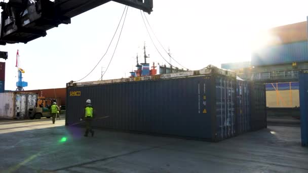 Vladivostok Russia 2020 Vladivostok Commercial Sea Container Port Loading Unloading — Stock Video