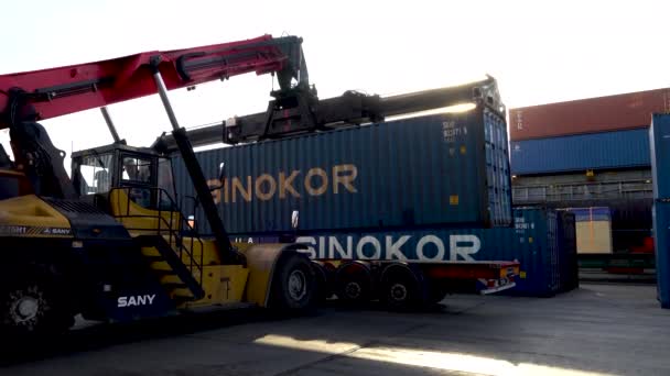 Vladivostok Russia 2020 Vladivostok Commercial Sea Container Port Loading Unloading — Stock Video