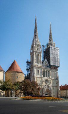 Hırvatistan 'ın Zagreb kentindeki katedralin manzarası