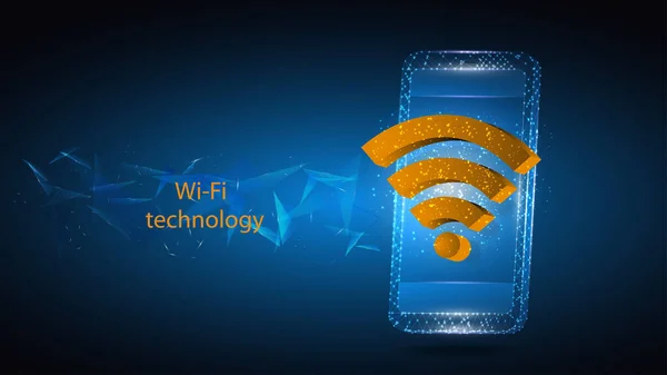 Illustratie van een mobiele telefoon met Wi-Fi technologie symbool. Wetenschap, futuristisch, web, netwerkconcept, communicatie, hightech. — Stockfoto