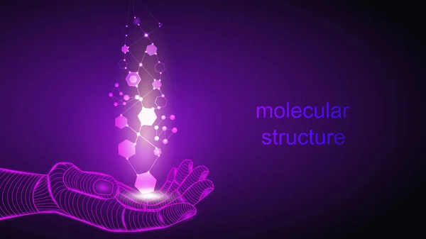 Illustration de l'intelligence artificielle tenant dans sa main une structure moléculaire de particules. — Photo