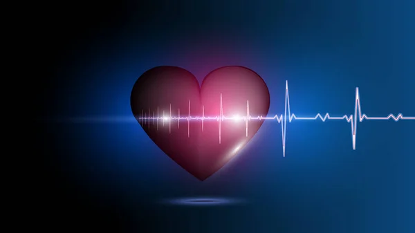 Ilustrace lidského srdce na pozadí zářící grafiky tepové frekvence. Medicína, zdraví, tepová frekvence, zdravý životní styl — Stock fotografie