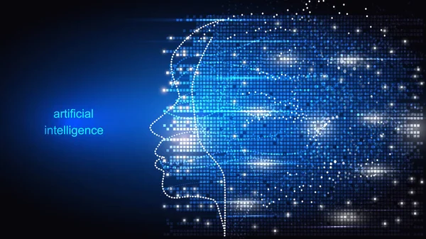 明るい人間の頭の形での人工知能のイメージ。科学、未来、ウェブ、ネットワークの概念、通信、ハイテク. — ストック写真