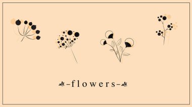 Dekoratif çiçeklerin ve siyahlı bitkilerin vektör çizimi. EPS 10