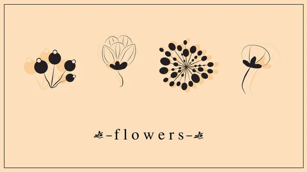 黒で装飾的な花や植物のベクトルイラスト。EPS 10 — ストックベクタ