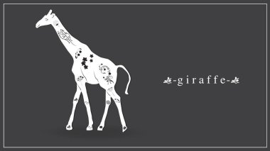 Çiçekleri ve bitkileri olan beyaz bir zürafanın vektör çizimi. EPS 10.