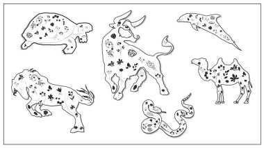 Bir grup Afrika hayvanının vektör çizimi. EPS 10.