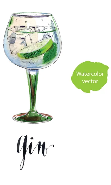 Gin avec glace et tranche de lime — Image vectorielle