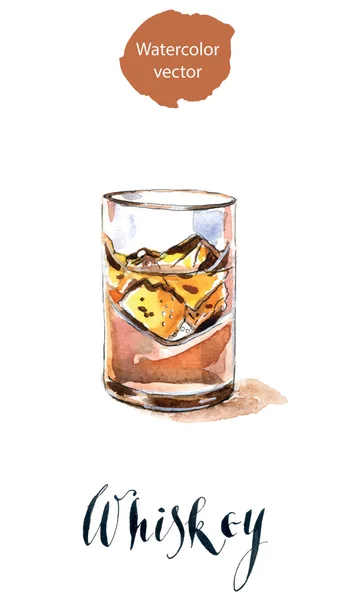 Vaso con whisky y hielo — Vector de stock