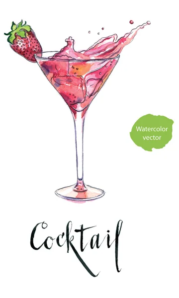 Wijnglas van aardbei cocktail — Stockvector