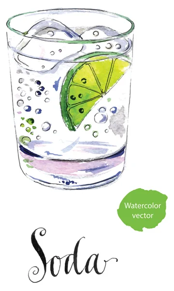 Vidrio de soda con segmento cítrico y cubitos de hielo — Vector de stock