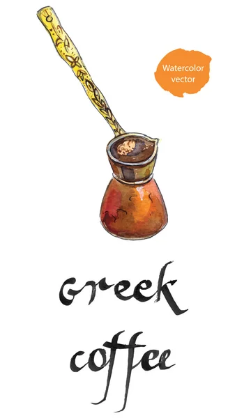 Cafetière en cuivre grec ancien avec poignée longue — Image vectorielle