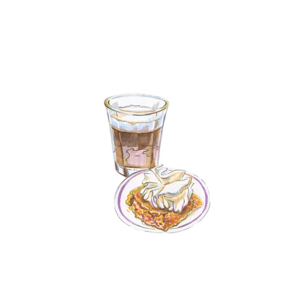 Akvarell Kávé Korretto Torta Ragacsos Tök — Stock Fotó
