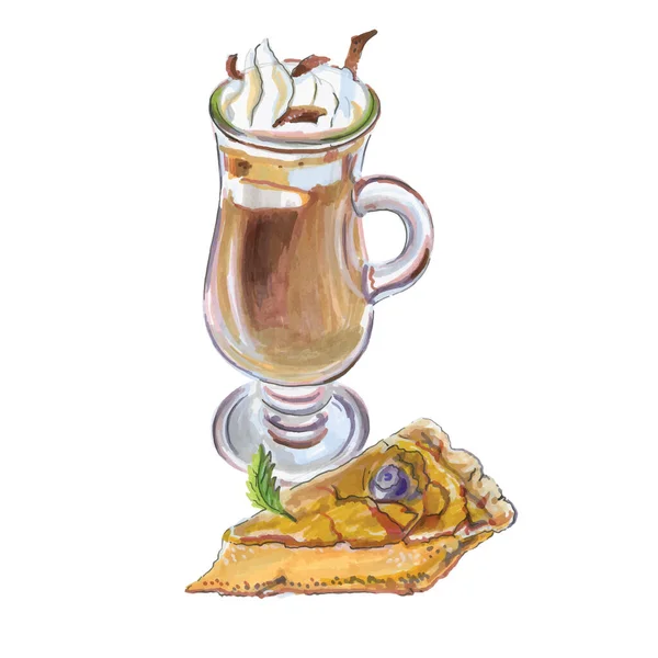 Ilustración Vectorial Afogato Café Pastel Suero Leche — Vector de stock