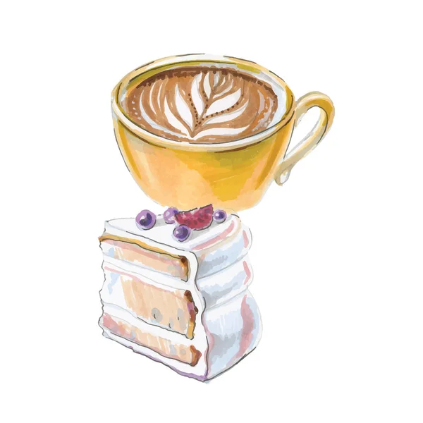 Café Italiano Breve Pastel Comida Angel Tipo Pastel Esponja Ilustración — Vector de stock