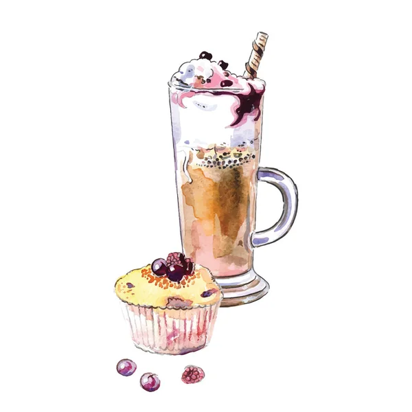 Bicchiere Gelato Con Tubule Torta Muffin Cupcake Vettore — Vettoriale Stock