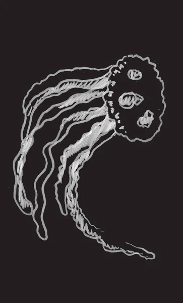Çizimi Siyah Arkaplan Denizanası Vektör Illüstrasyonu Üzerine Fırça Kalemi — Stok Vektör