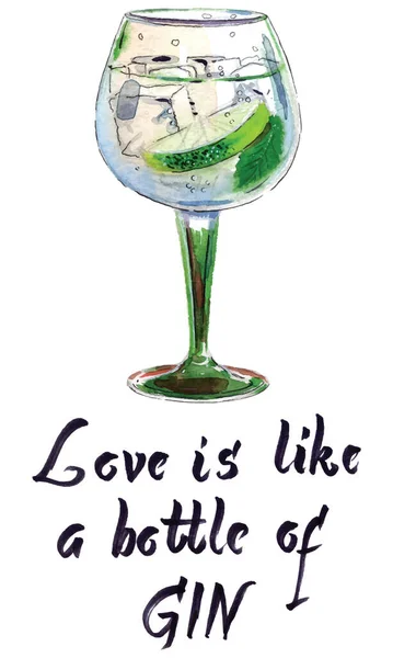 Amour Est Comme Une Bouteille Gin Gin Avec Glace Tranche — Image vectorielle