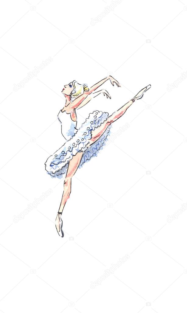 Watercolor illustration, Lady dancing for 12 Days of Christmas Charms, vector illustration