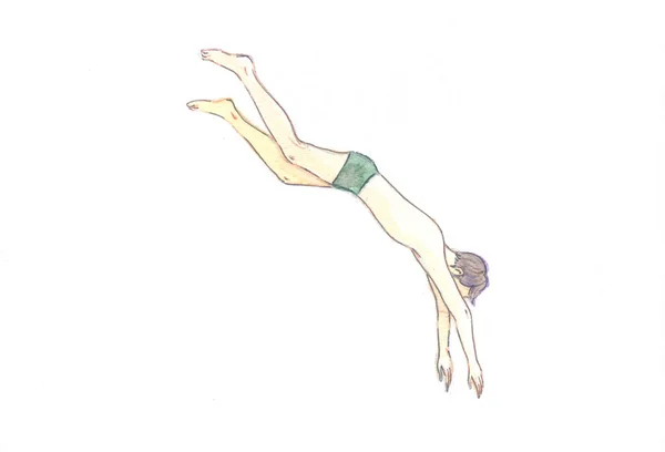 Aquarel Illustratie Met Hand Getekend Springende Man Zwembroek — Stockfoto