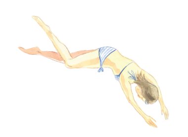 Suluboya illüstrasyon, el çizimi, mayolu atlayan kadın, vektör illüstrasyonu