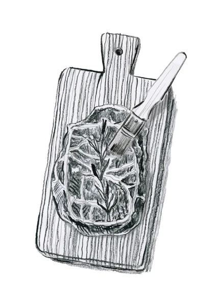 Ilustração Desenhada Mão Carne Mesa Feita Com Lápis Carvão Vetor — Vetor de Stock