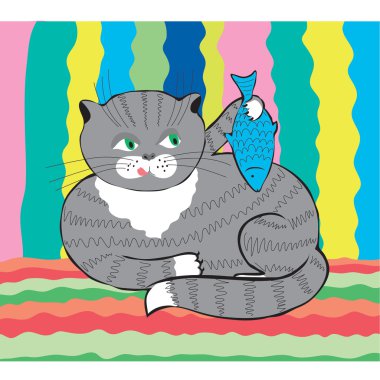 Cat with fish clipart