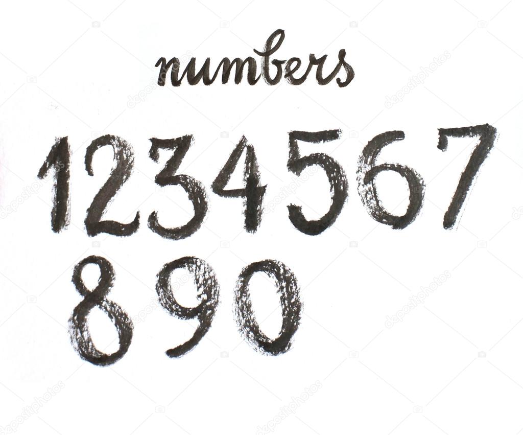 Watercolor hand written black numbers - Illustration