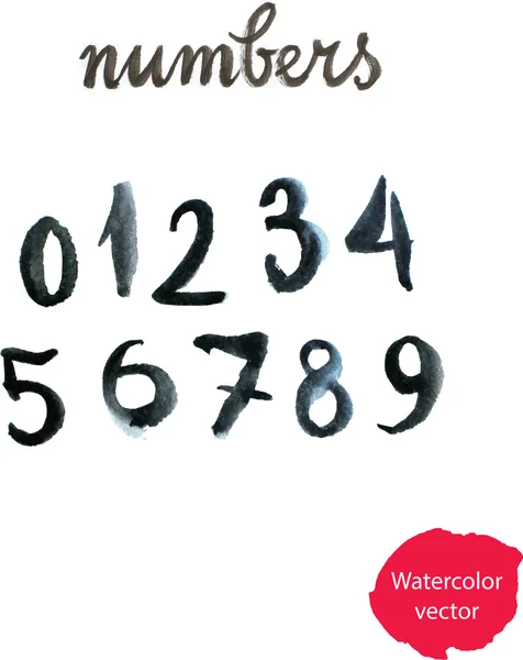 Numeri neri scritti a mano ad acquerello. Illustrazione vettoriale Illustrazione — Vettoriale Stock
