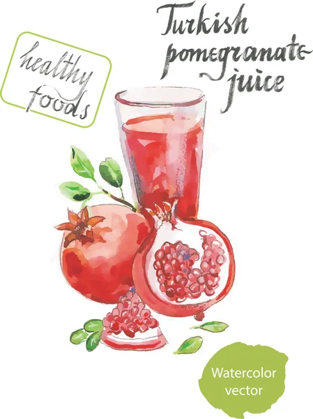 Turkish pomegranate juice watercolor — Stock Vector