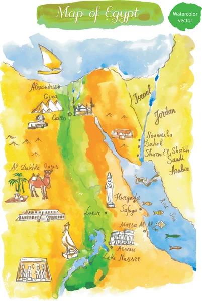 匹配的景点埃及水彩电子地图 — 图库矢量图片