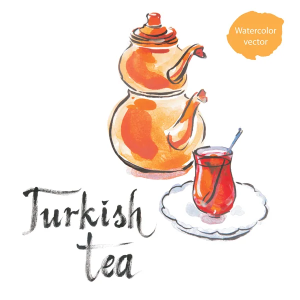 Tè turco con bollitore turco — Vettoriale Stock
