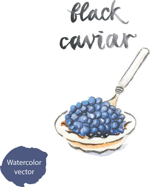 Caviar aquarela preta — Vetor de Stock