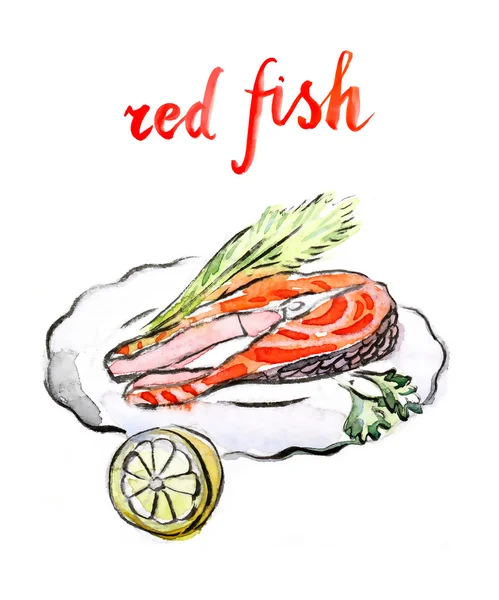 Akvarell röd fisk — Stock vektor