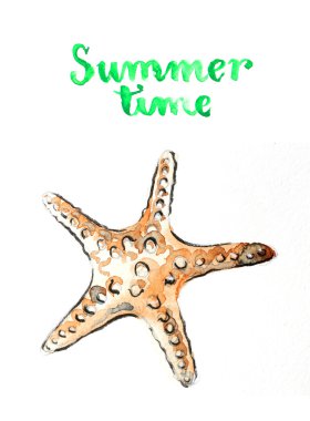 suluboya elle çizilmiş denizyıldızı