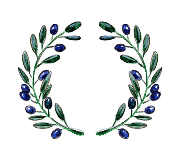 Ακουαρέλα κλαδί ελιάς wreathe — Φωτογραφία Αρχείου