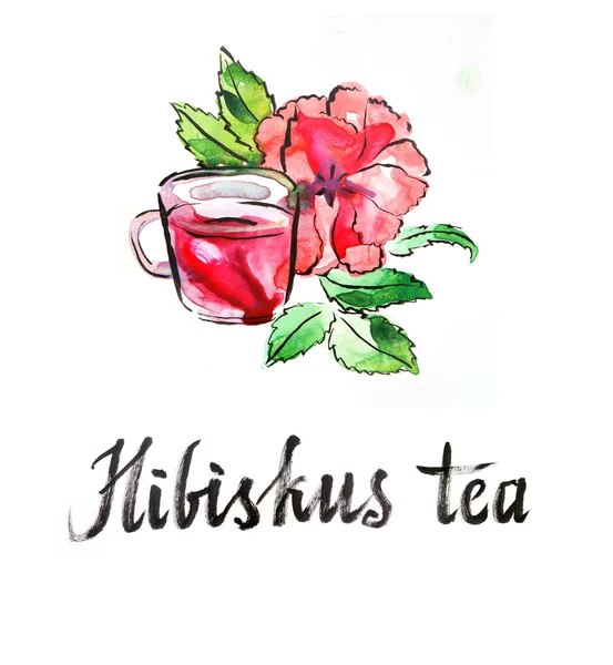 Watercolor hibiscus tea — Stock Photo, Image